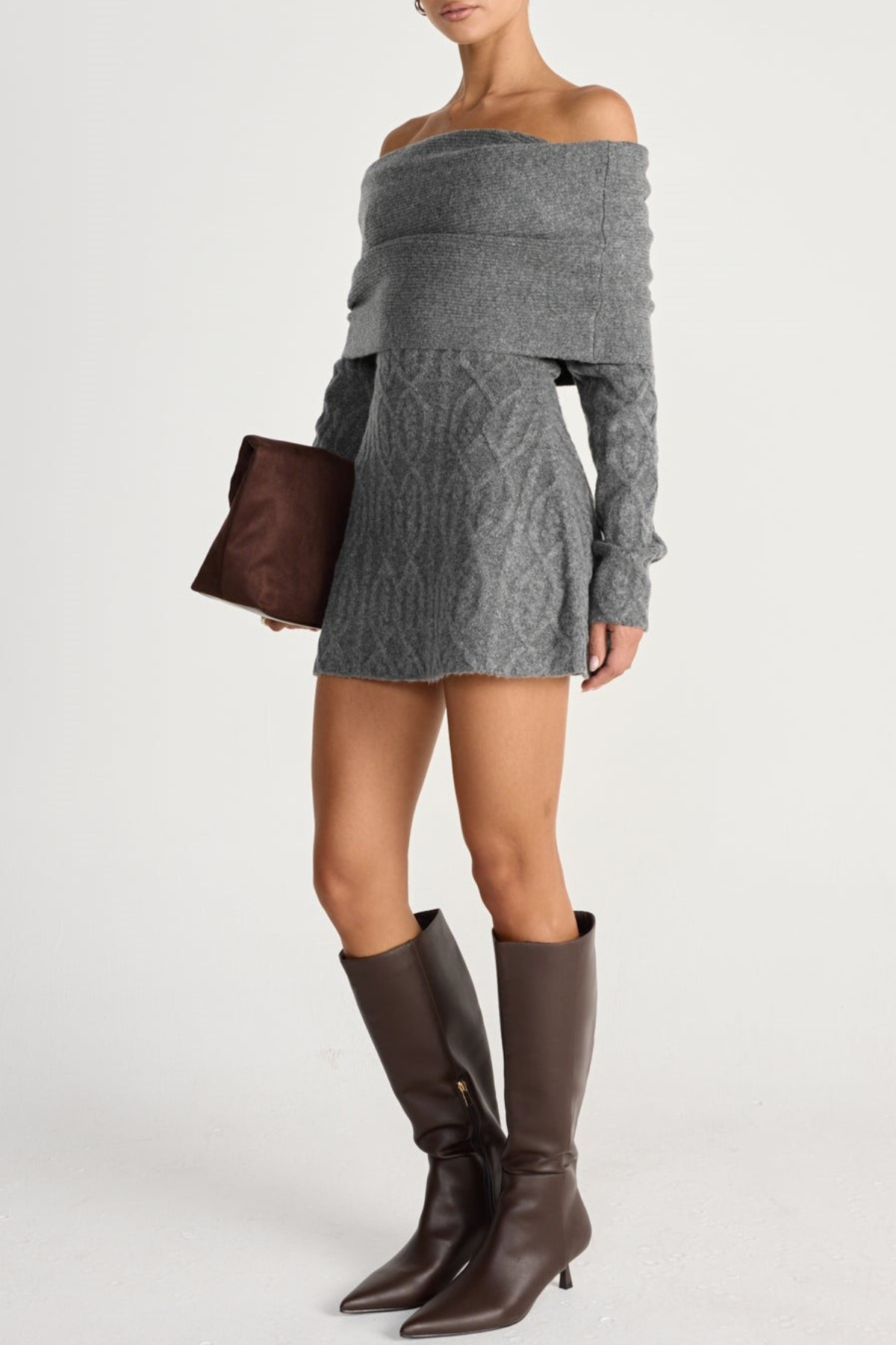 Salaga Off Shoulder Knit Mini Dress - Grey