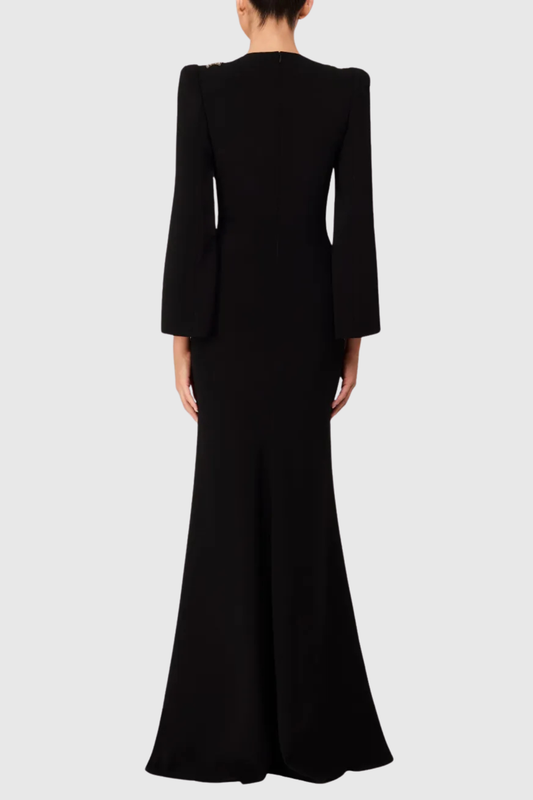 Salama Crystal Embellished Slit-sleeve Maxi Dress - Black