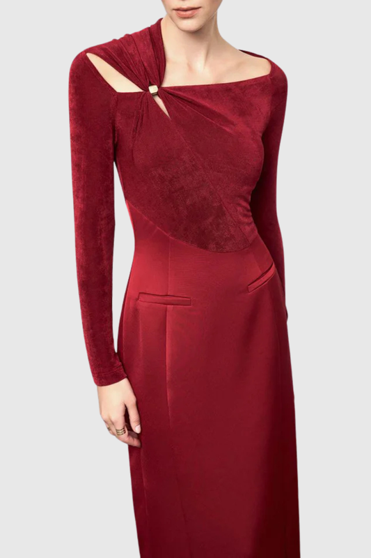 Samaro Asymmetric Cutout Panel Midi Dress - Red