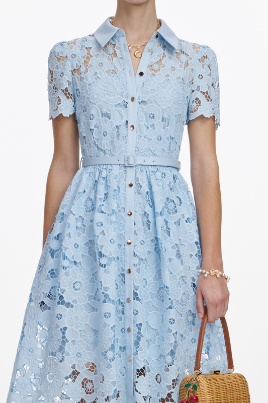 Santia Floral Lace Belted Midi Dress