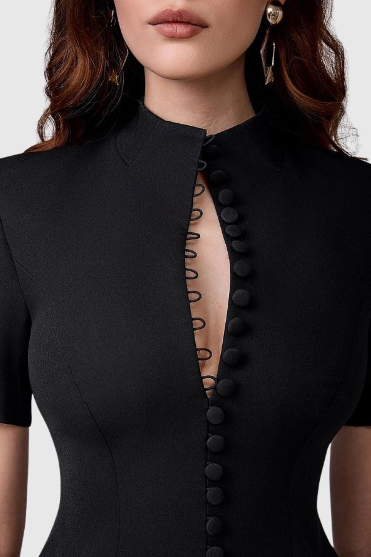Savita Buttoned Mini Dress - Black