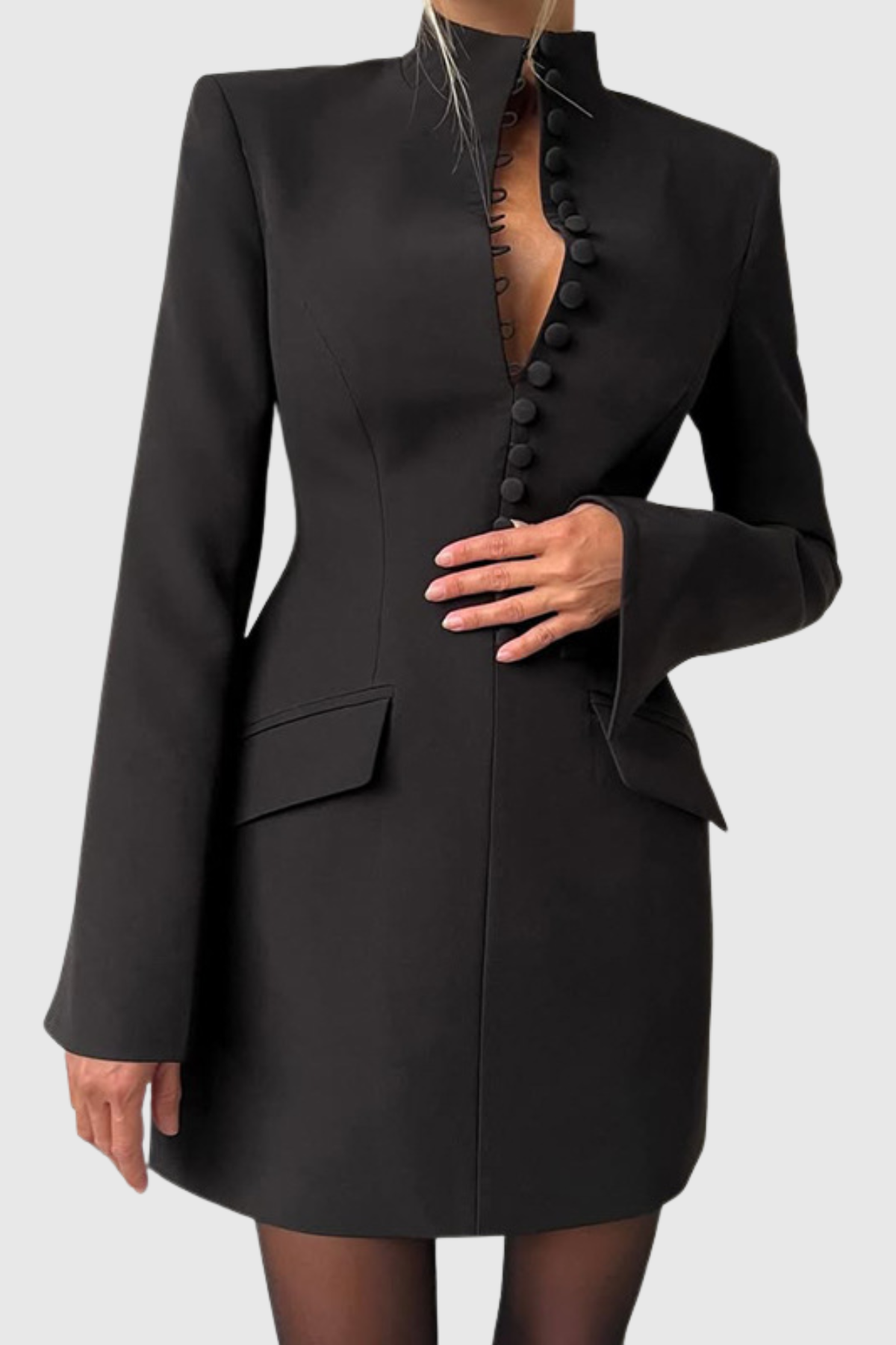 Savita Buttoned Mini Blazer Dress - Black