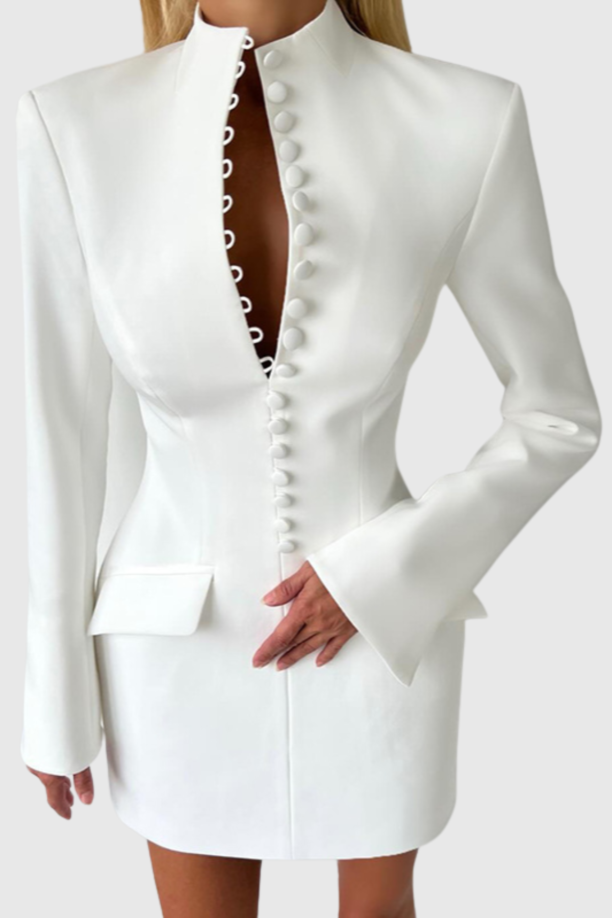 Savita Buttoned Mini Blazer Dress - White