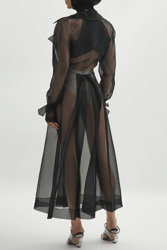 Sazwa Semi Sheer Chiffon Trench - Black