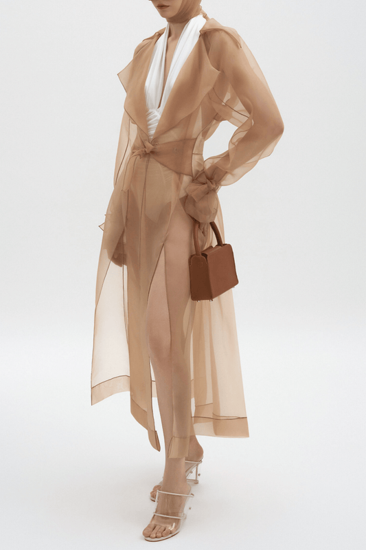 Sazwa Semi Sheer Chiffon Trench - Orange