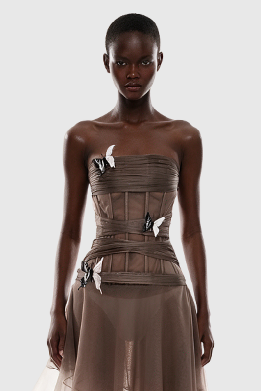 Scottie Strapless Corset Butterfly Midi Dress