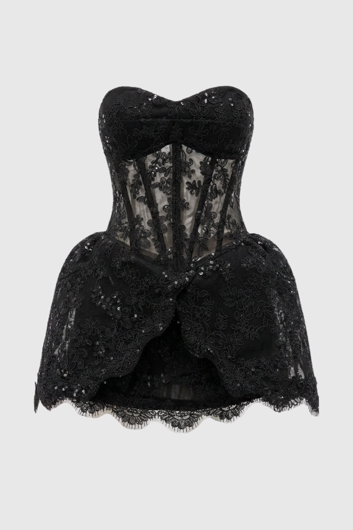 Sherida Strapless Corset Lace Mini Dress - Black