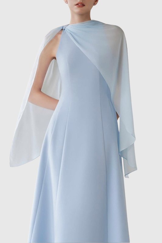 Sincere Asymmetric Mesh Cape Midi Dress