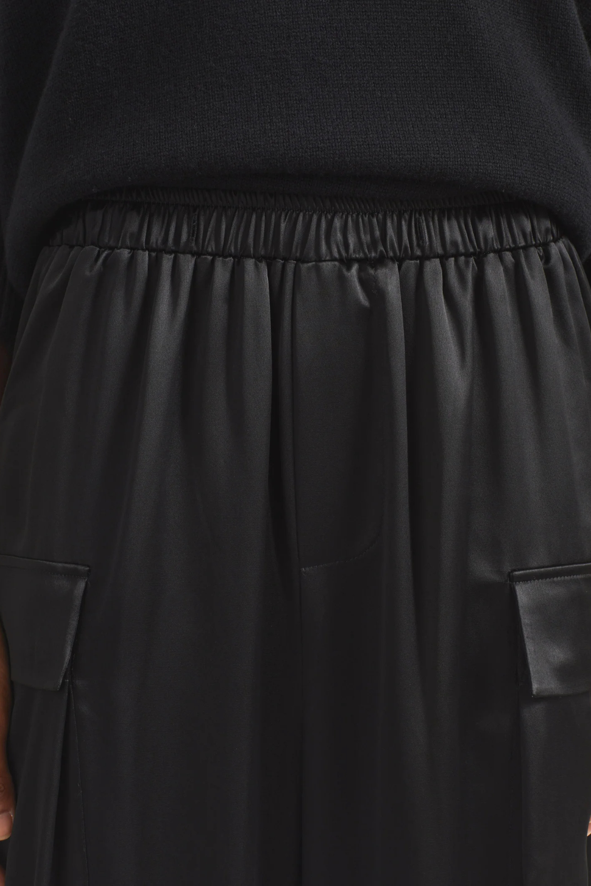 Solange Satin Cargo Pants - Black