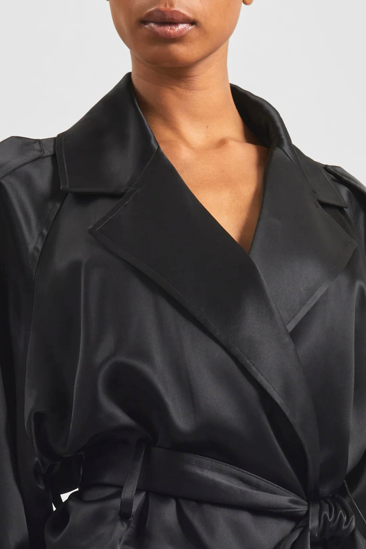 Solange Satin Short Trench - Black