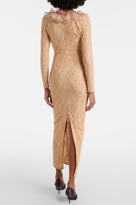 Sophronia Ruffle Lace Midi Dress - Nude