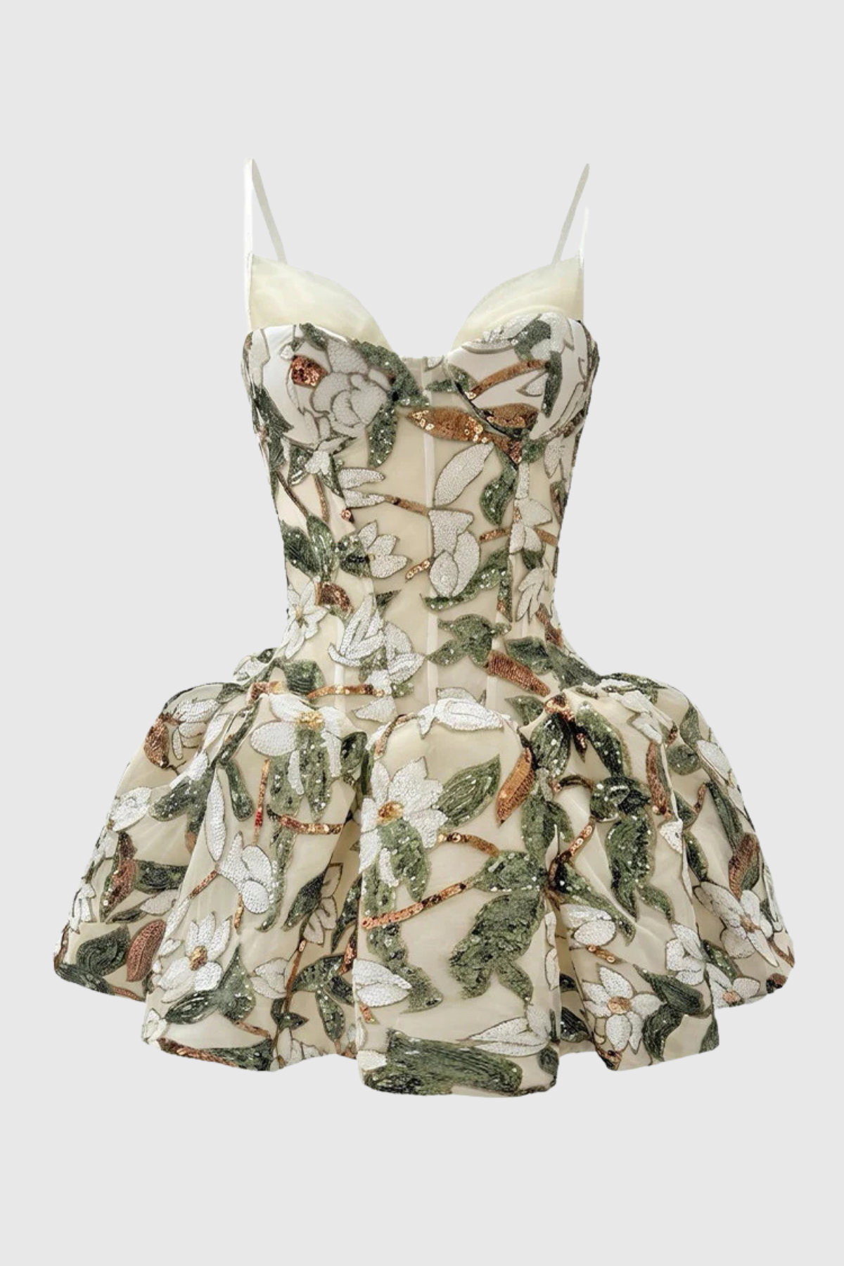 Sosie Floral Sequin Corset Puffy Mini Dress