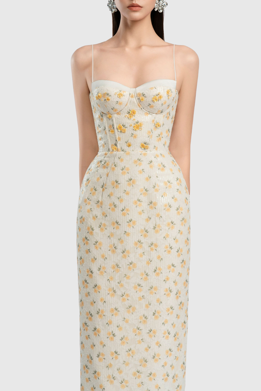 Sulliva Floral Sequin Halter Maxi Dress