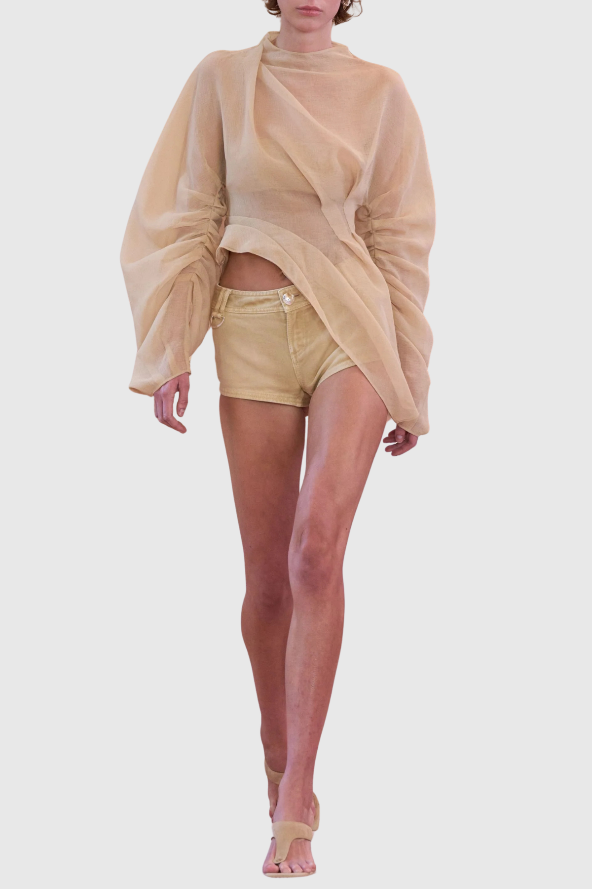 Susana Mesh Ruch Top - Beige