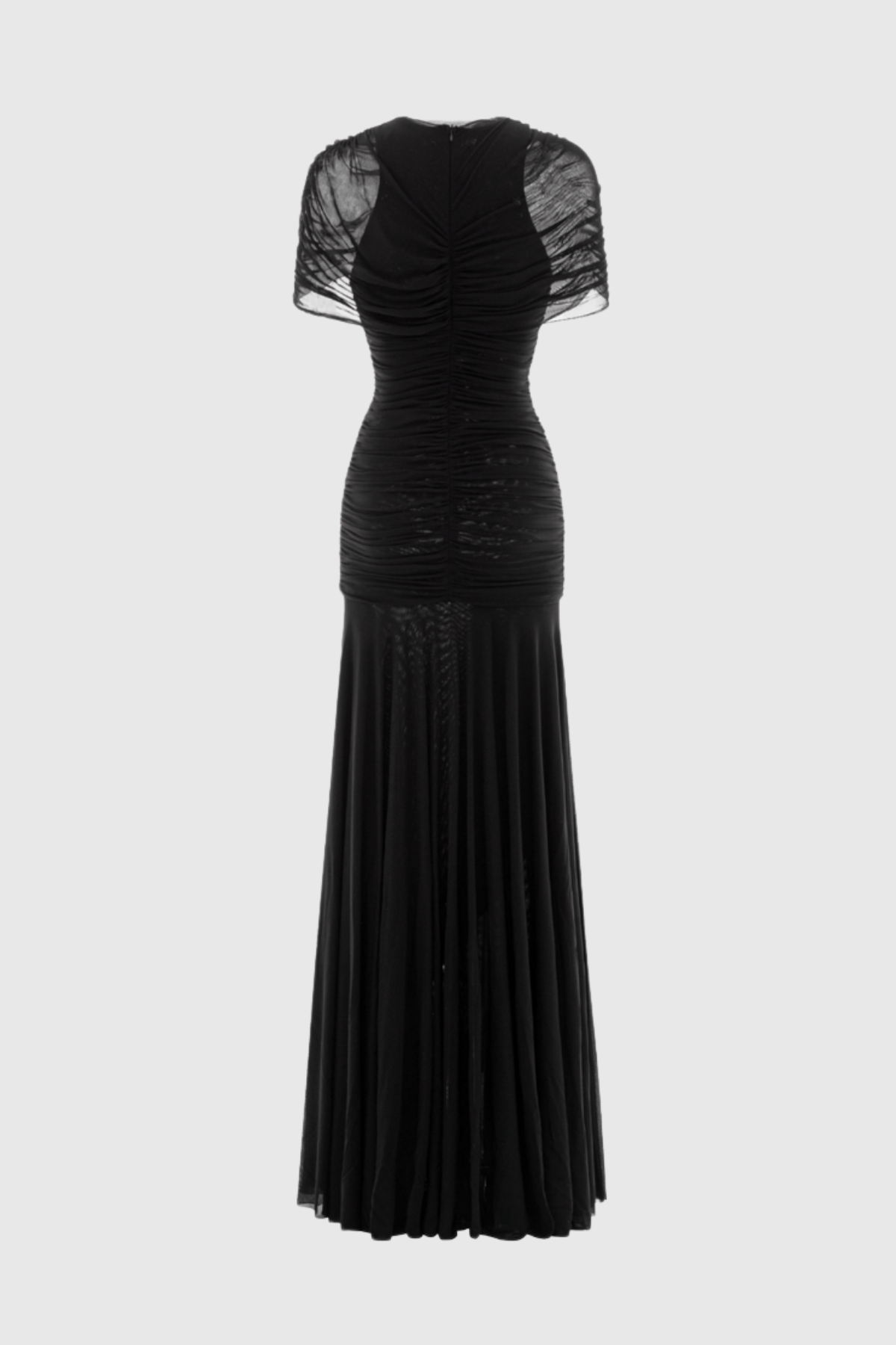 Suttoa Mesh Shawl Ruched Maxi Dress - Black
