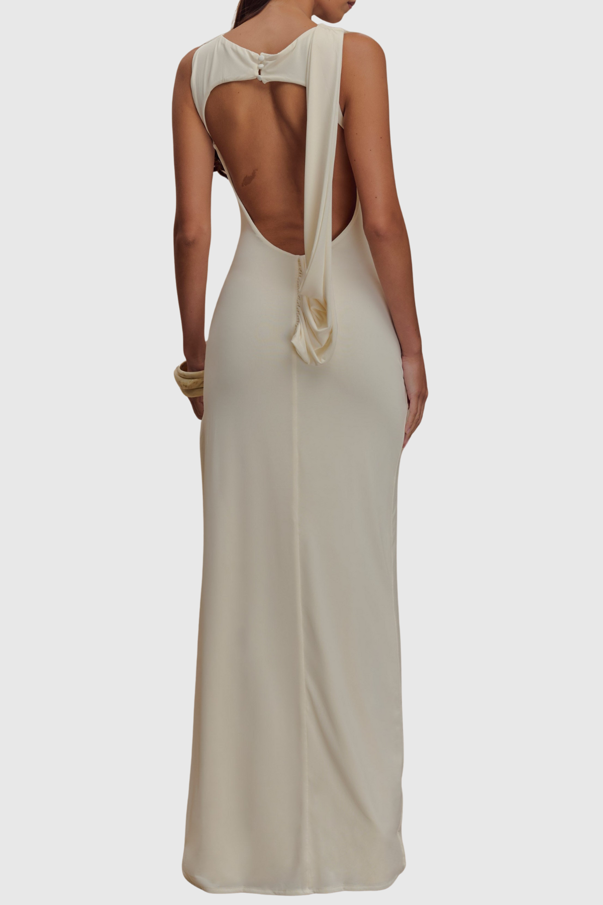 Swara Sleeveless Draped Maxi Dress - Beige