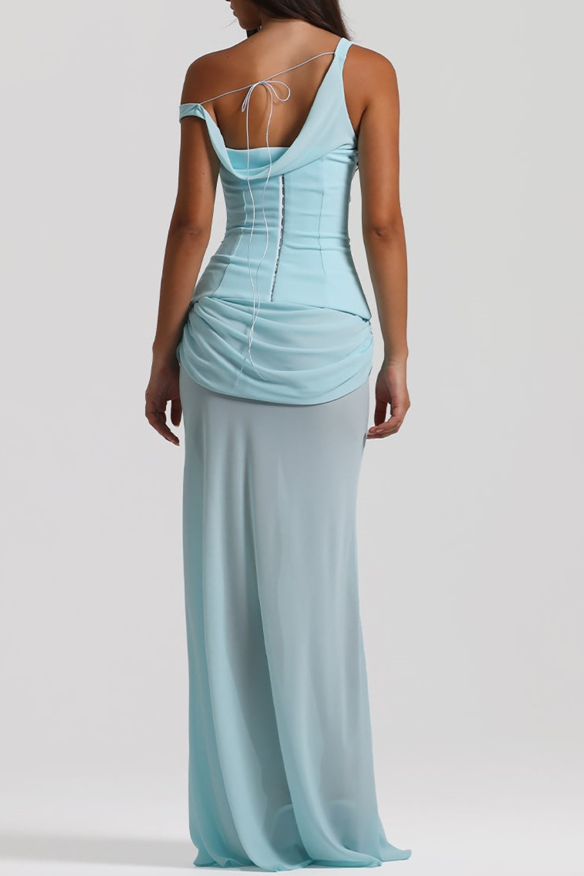 Tafari Off Shoulder Corset Ruched Maxi Dress - Blue