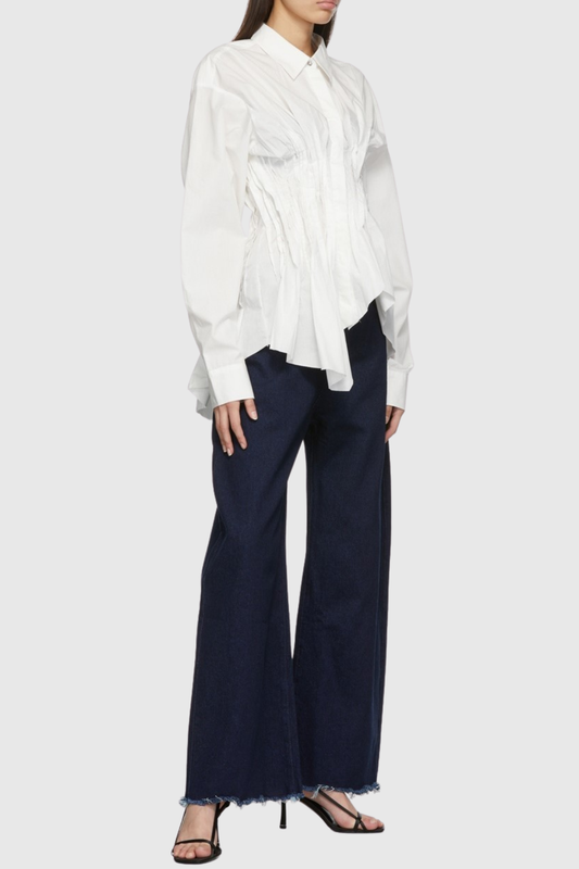 Tierna Cinch Pleated Shirt - White