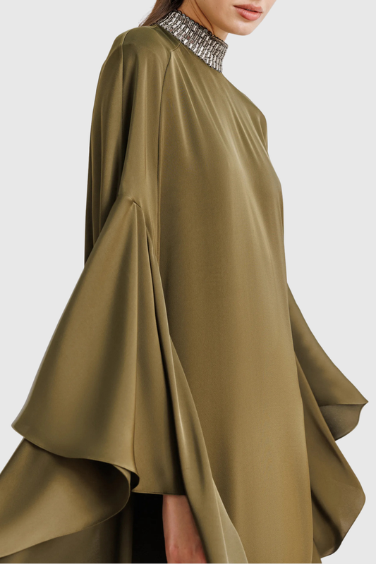 Timna Beaded-collar Ruffle Maxi Dress