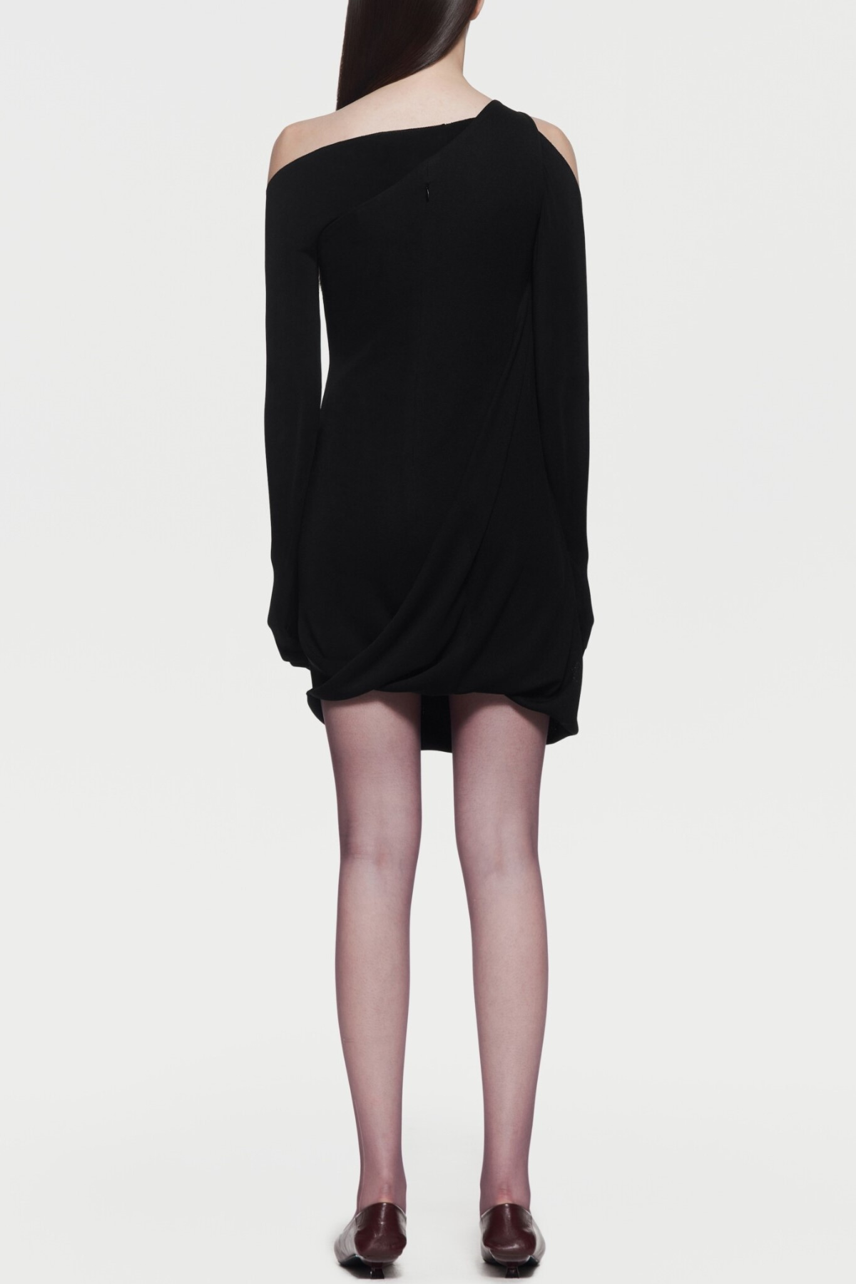Tobala One Shoulder Asymmetrical Draped Mini Dress - Black