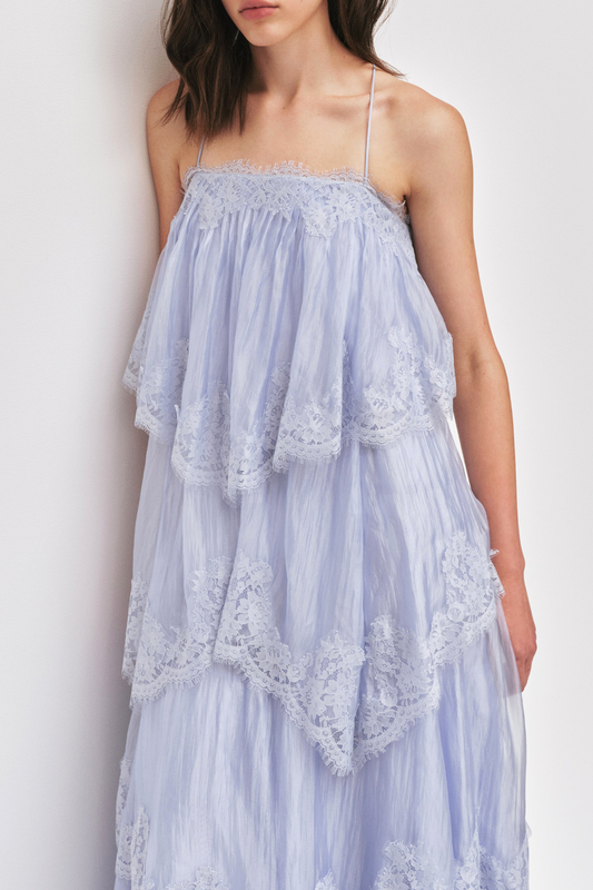 Tobiass Ruffle Lace Trim Maxi Dress - Blue