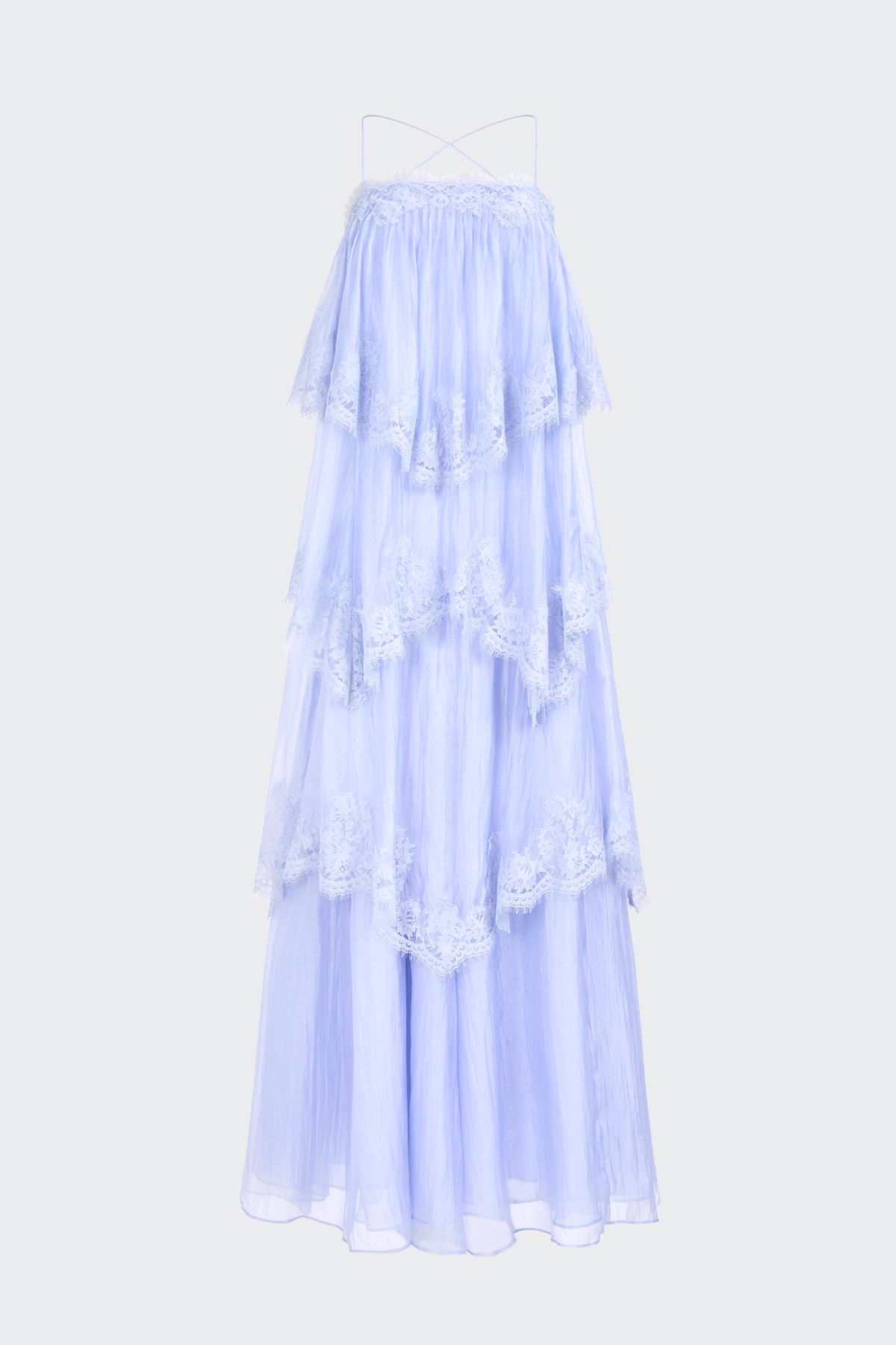 Tobiass Ruffle Lace Trim Maxi Dress - Blue