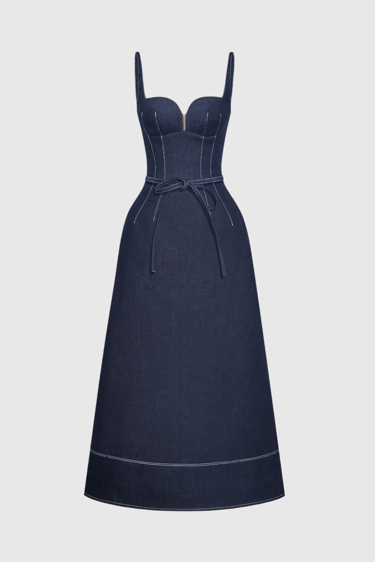 Topaz Bow Belted Denim Maxi Dress