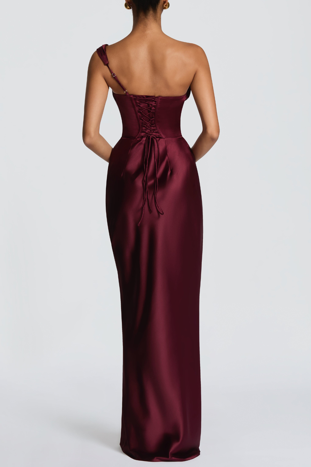 Toulaia One Shoulder Corset Satin Maxi Dress