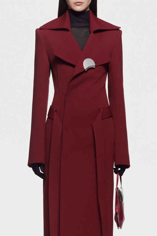 Tranya Metalic Embellished Strap Coat - Red