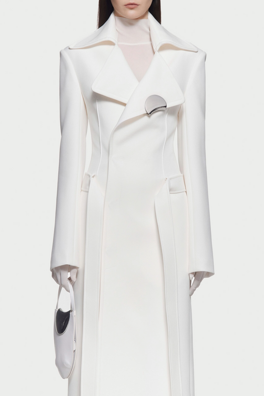 Tranya Metalic Embellished Strap Coat - White