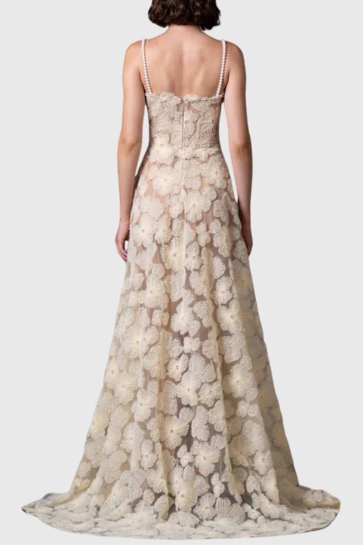 Twila Floral Embroidered Pearl Strap Maxi Dress