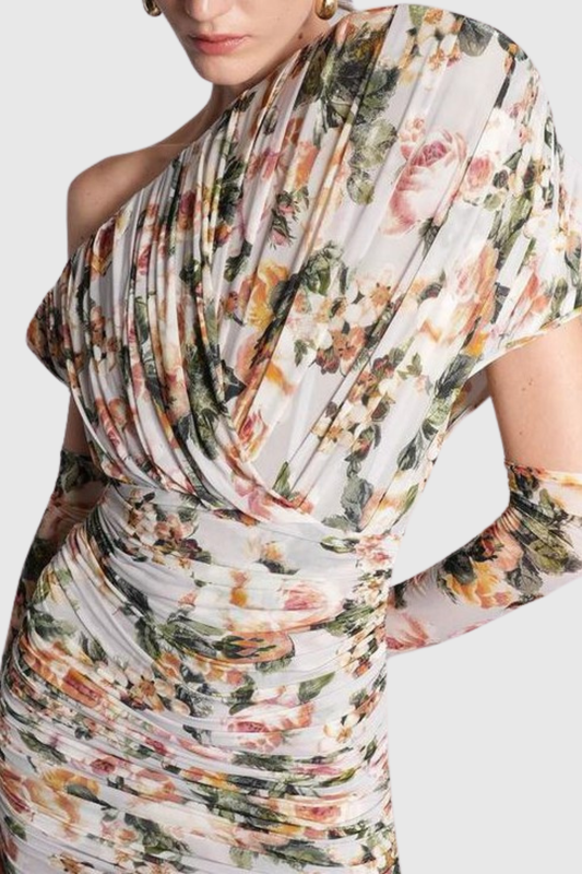 Tyson Floral Print Asymmetric Ruched Mini Dress