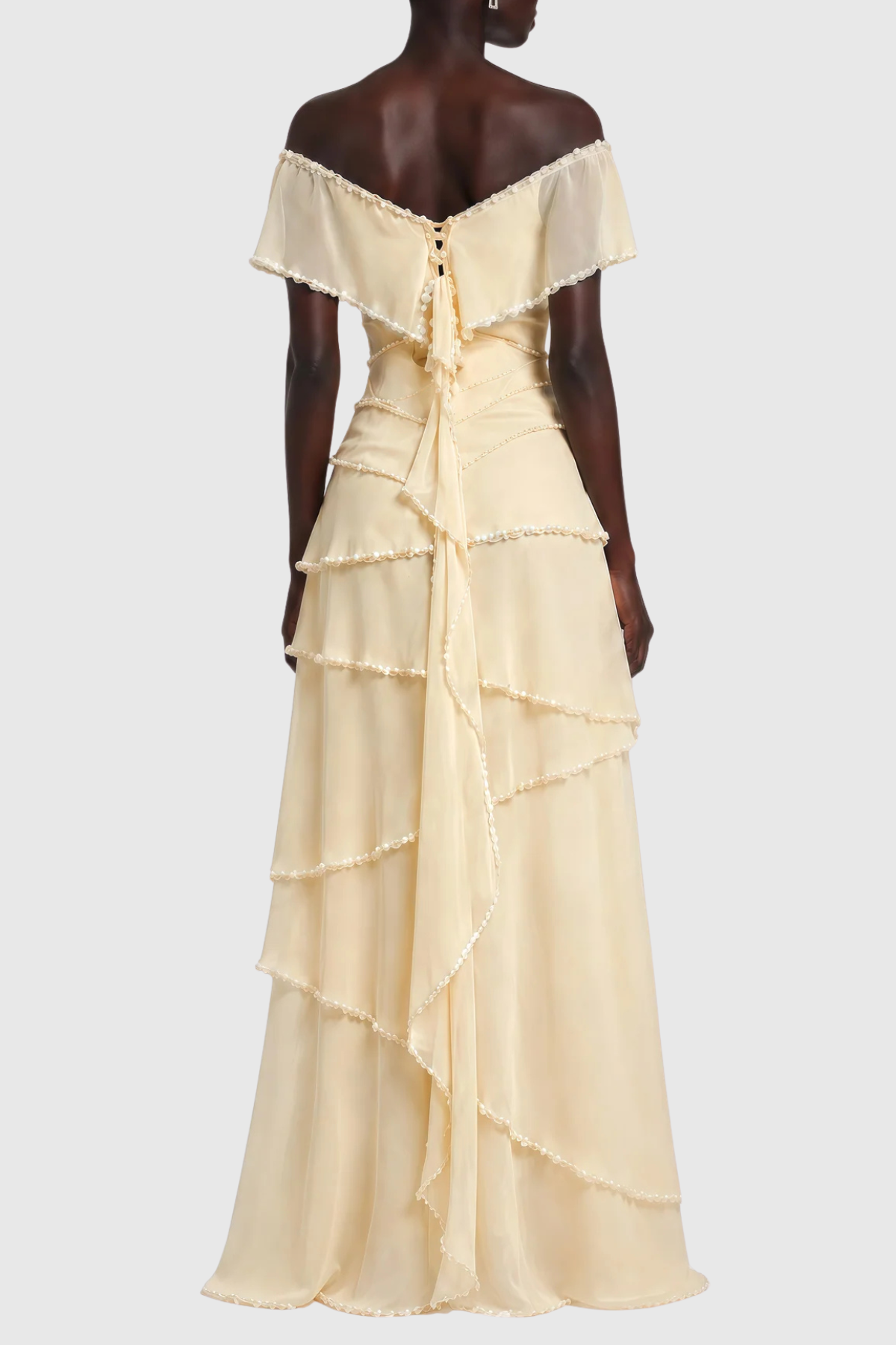 Vabsa Asymmetric Pearl Tiered Maxi Dress