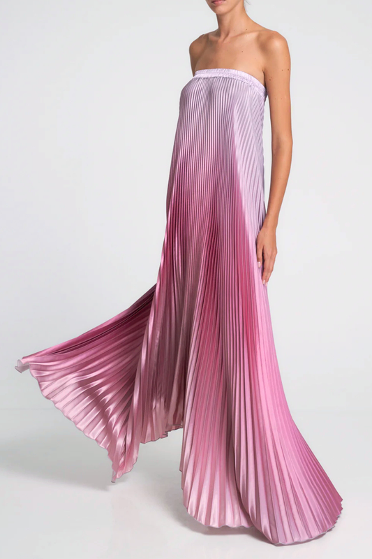 Vatalie Strapless Gradient Pleated Maxi Dress