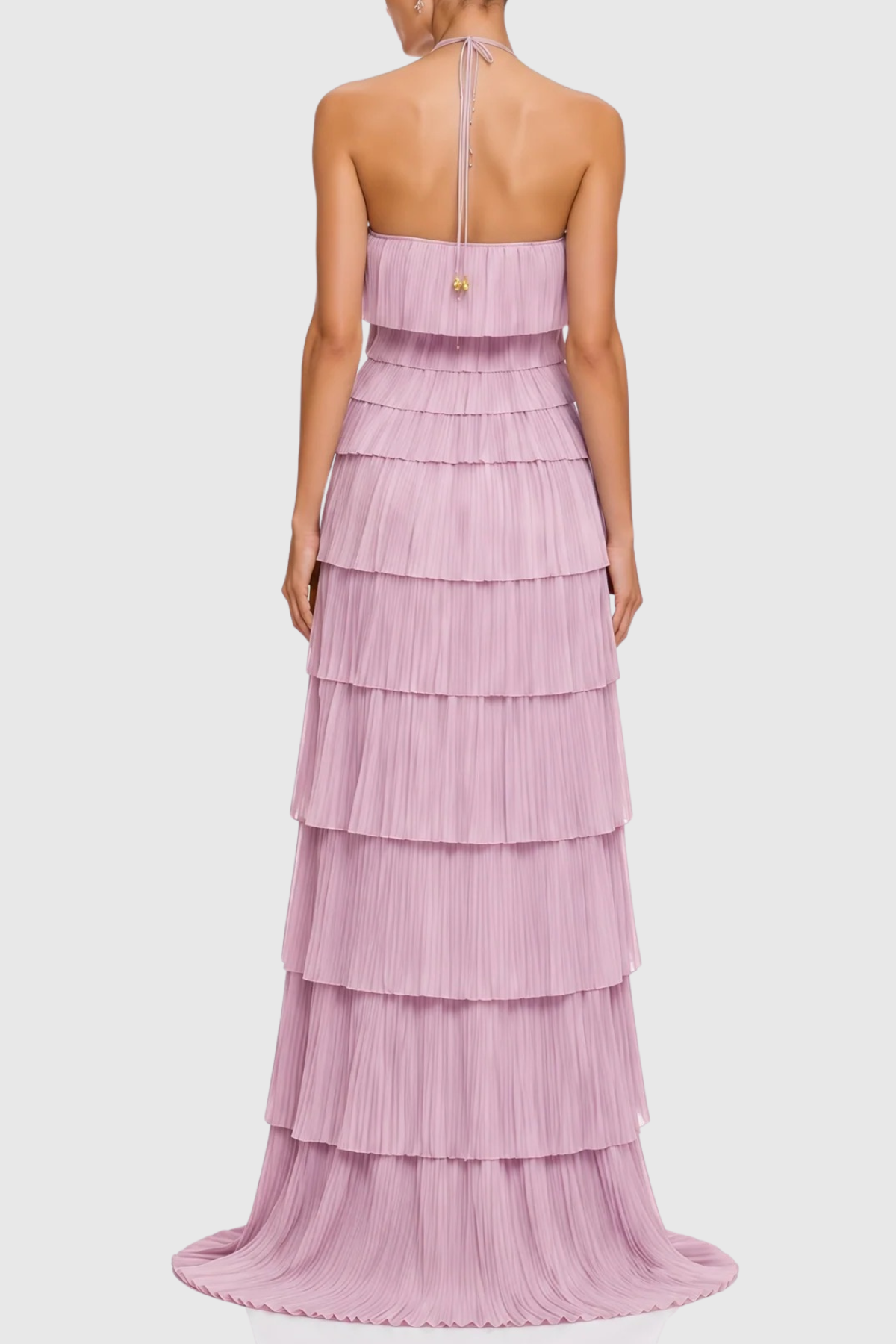 Vdela Halter Pleated Tiered Maxi Dress - Pink