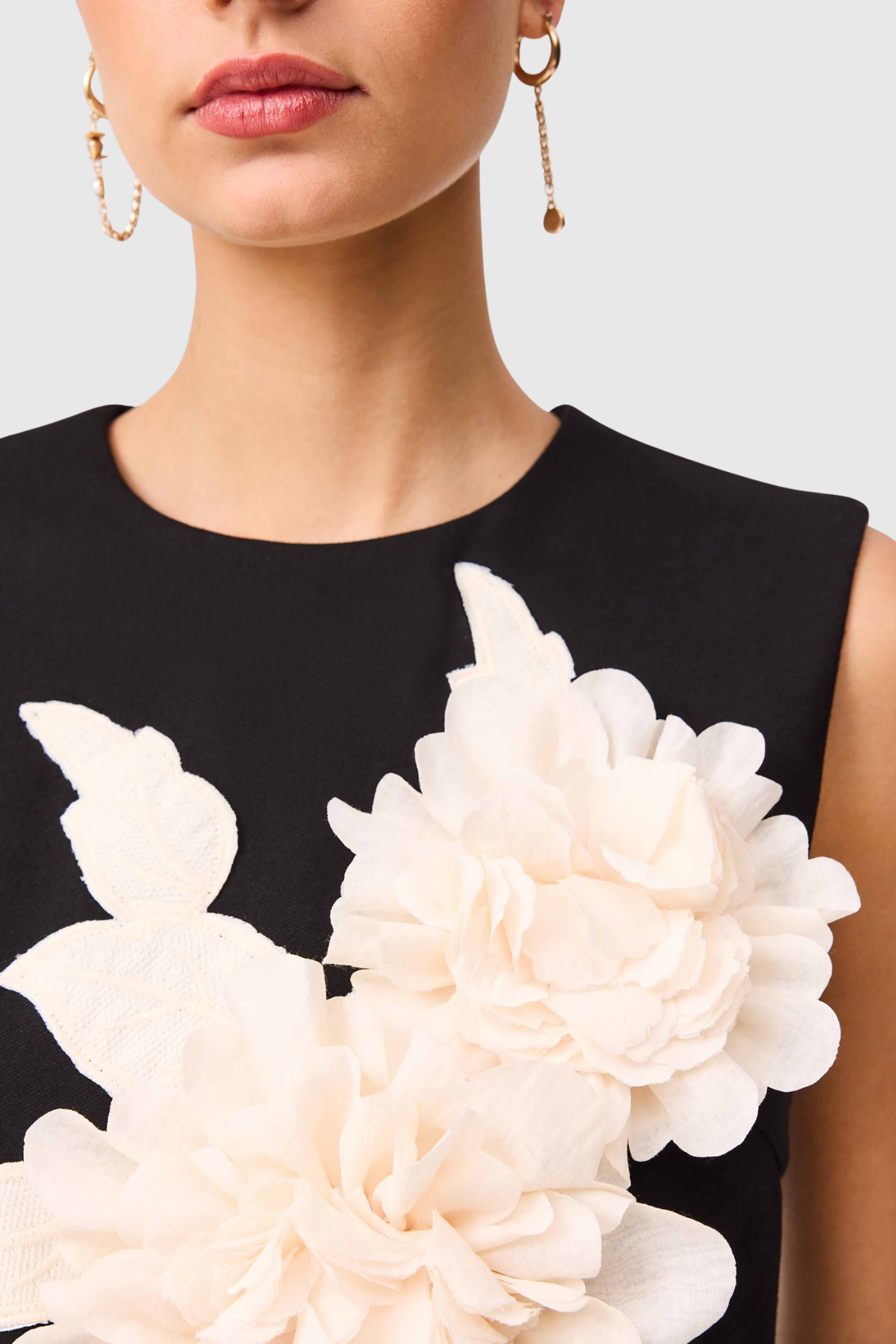 Ventura Floral Applique Sleeveless Mini Dress - Black