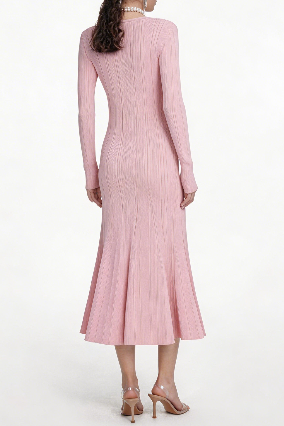 Verdad Lace Trim Knit Midi Dress - Pink