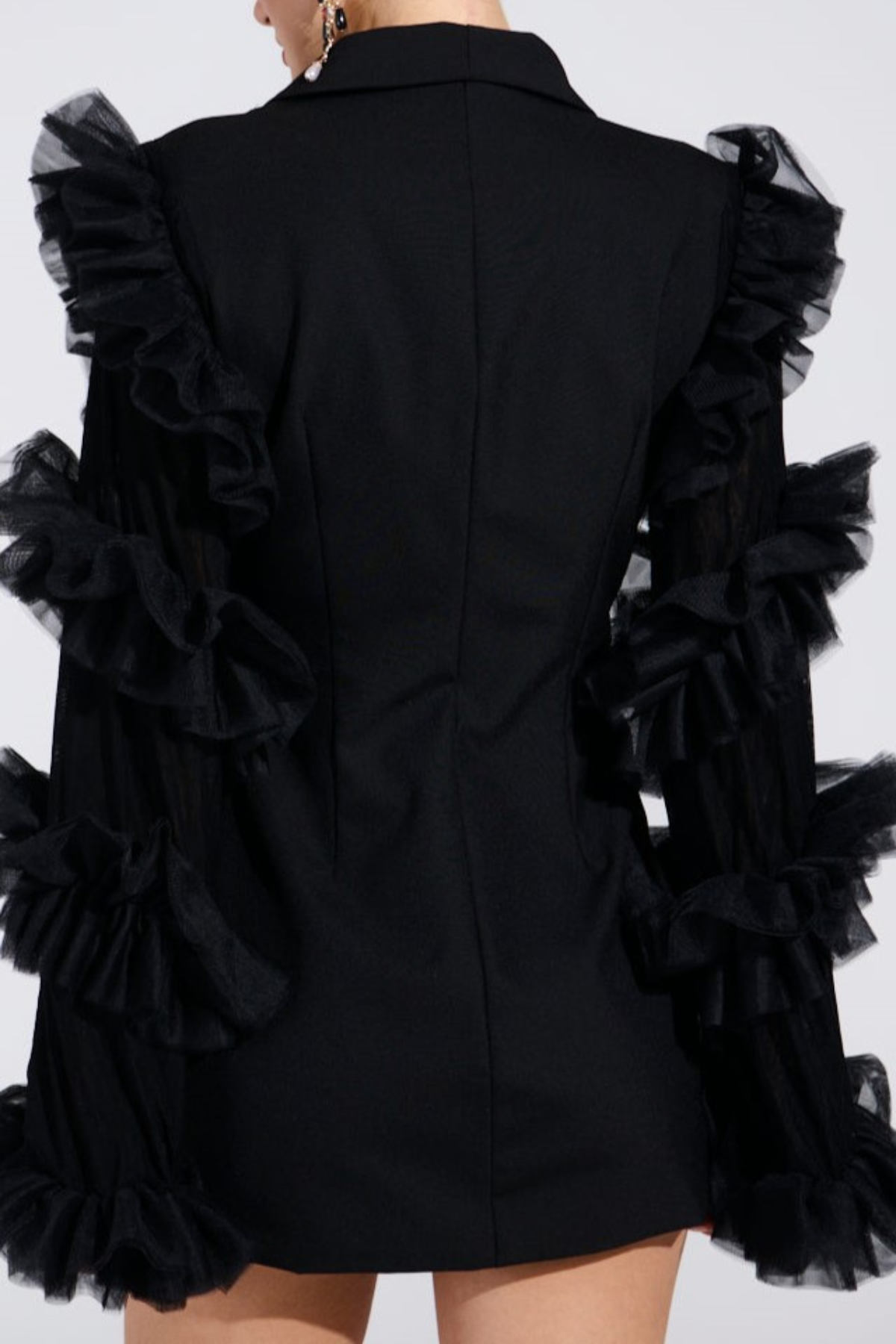Viha Ruffle Sleeve Blazer Mini Dress - Black