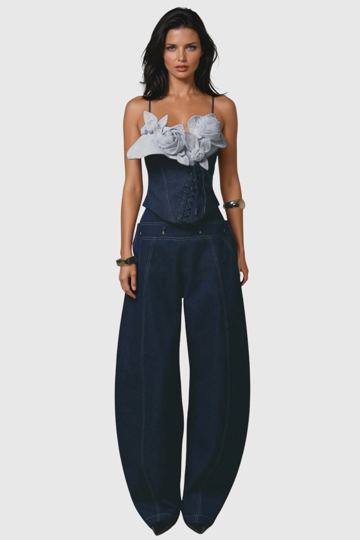 Vincia Floral Appliqué Denim Top