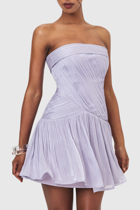 Violetta Strapless Ruched Lustrous Mini Dress