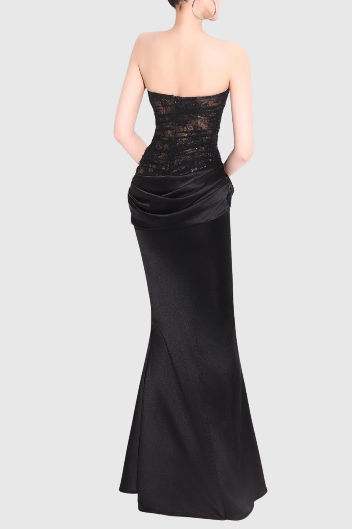 Wrena Strapless Corset Draped Maxi Dress - Black