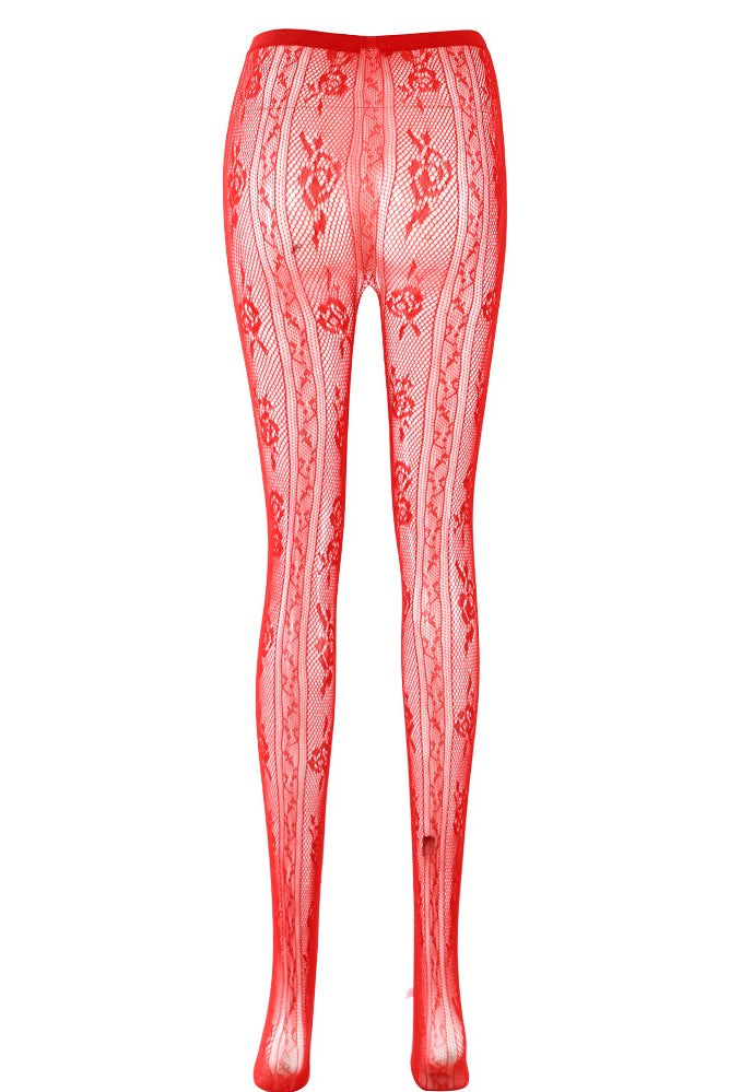 Yara Bowknot Fishnet Stockings - Red