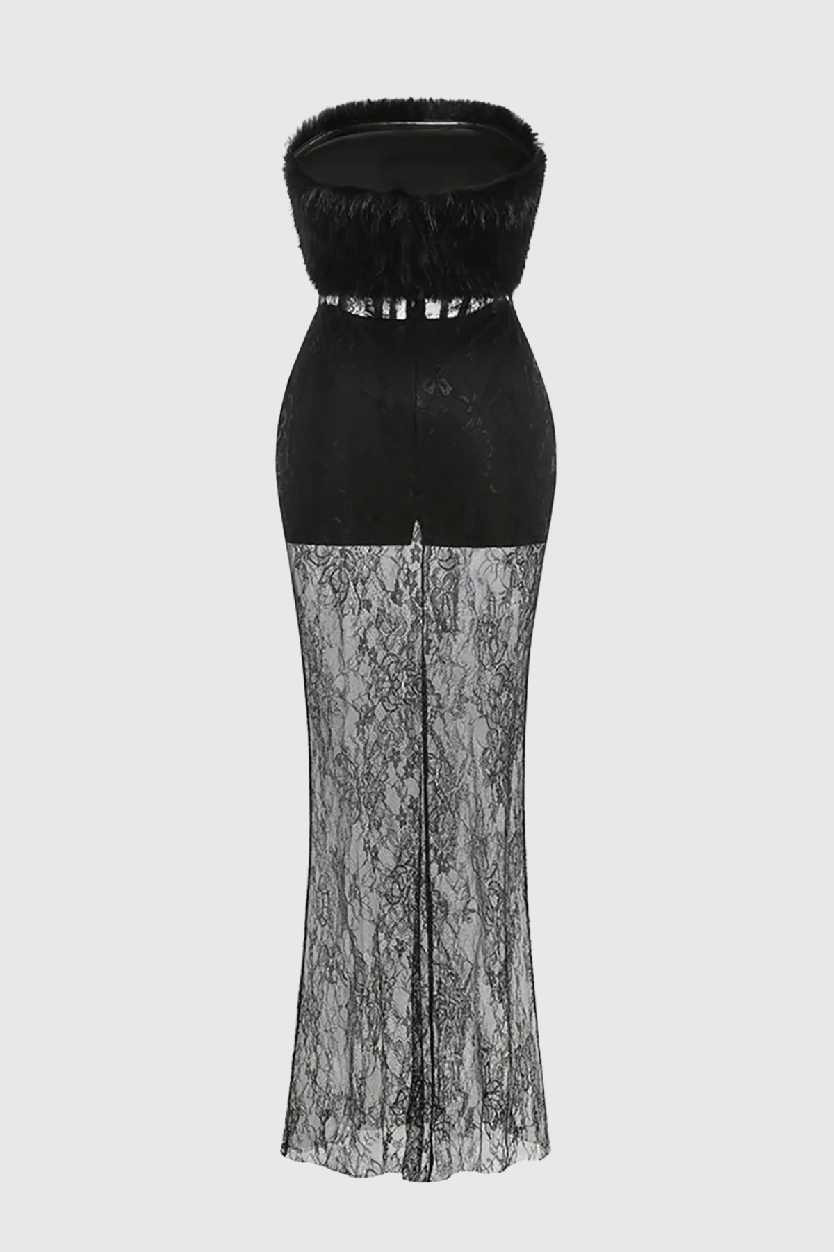 Ynesa Faux Fur Lace Corset Maxi Dress