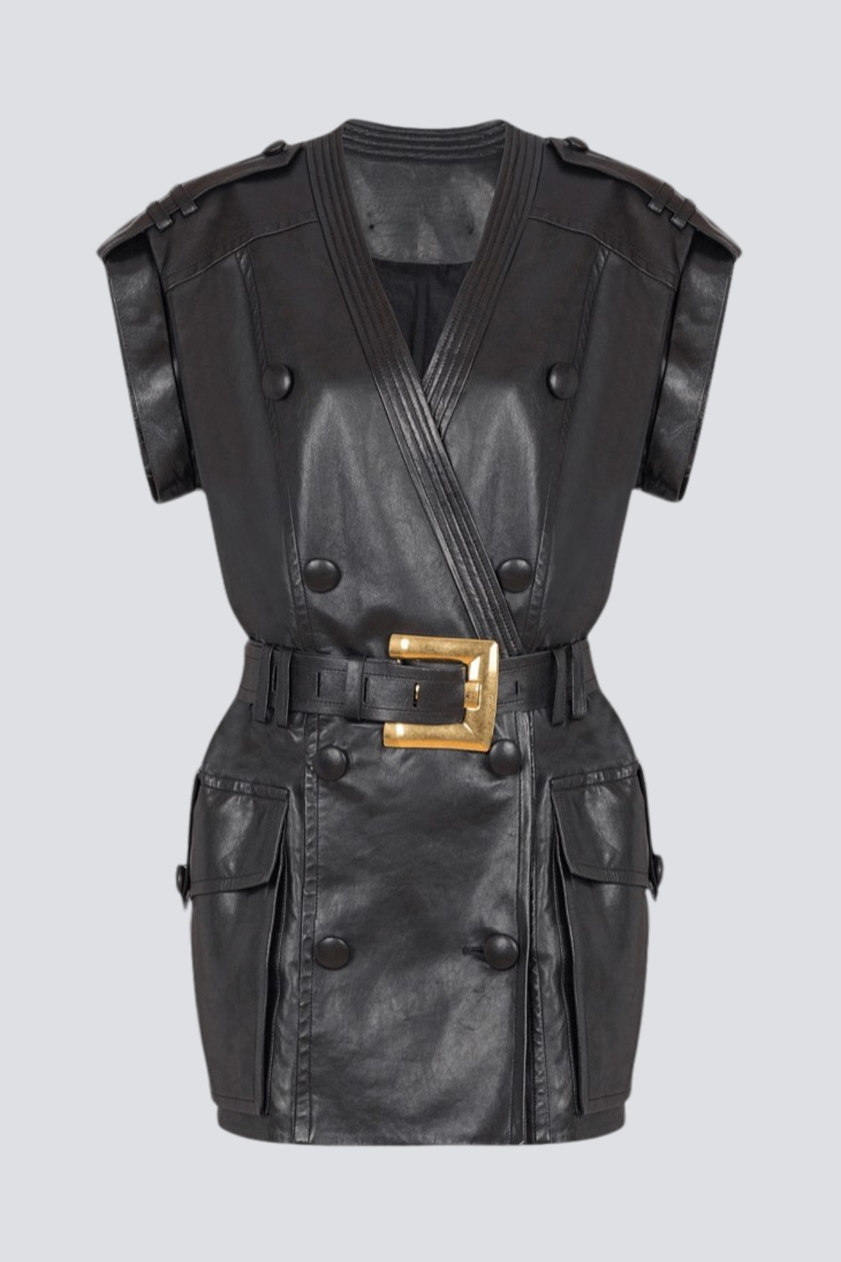 Yvaine Leather Belted Mini Dress