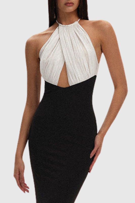 Yvette Halter Ruched Cutout Maxi Dress