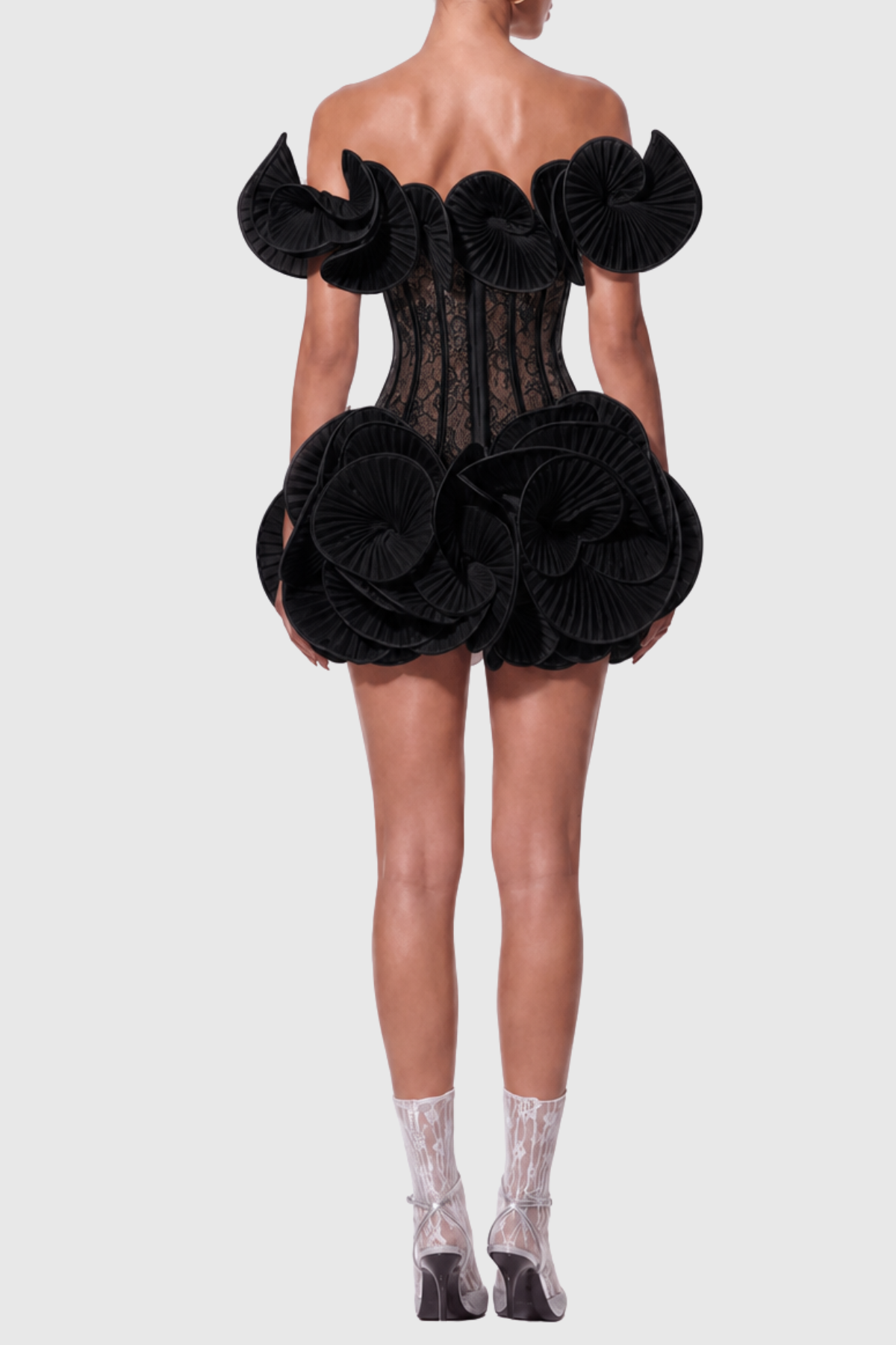 Zamaria Off Shoulder Lace Corset Mini Dress - Black