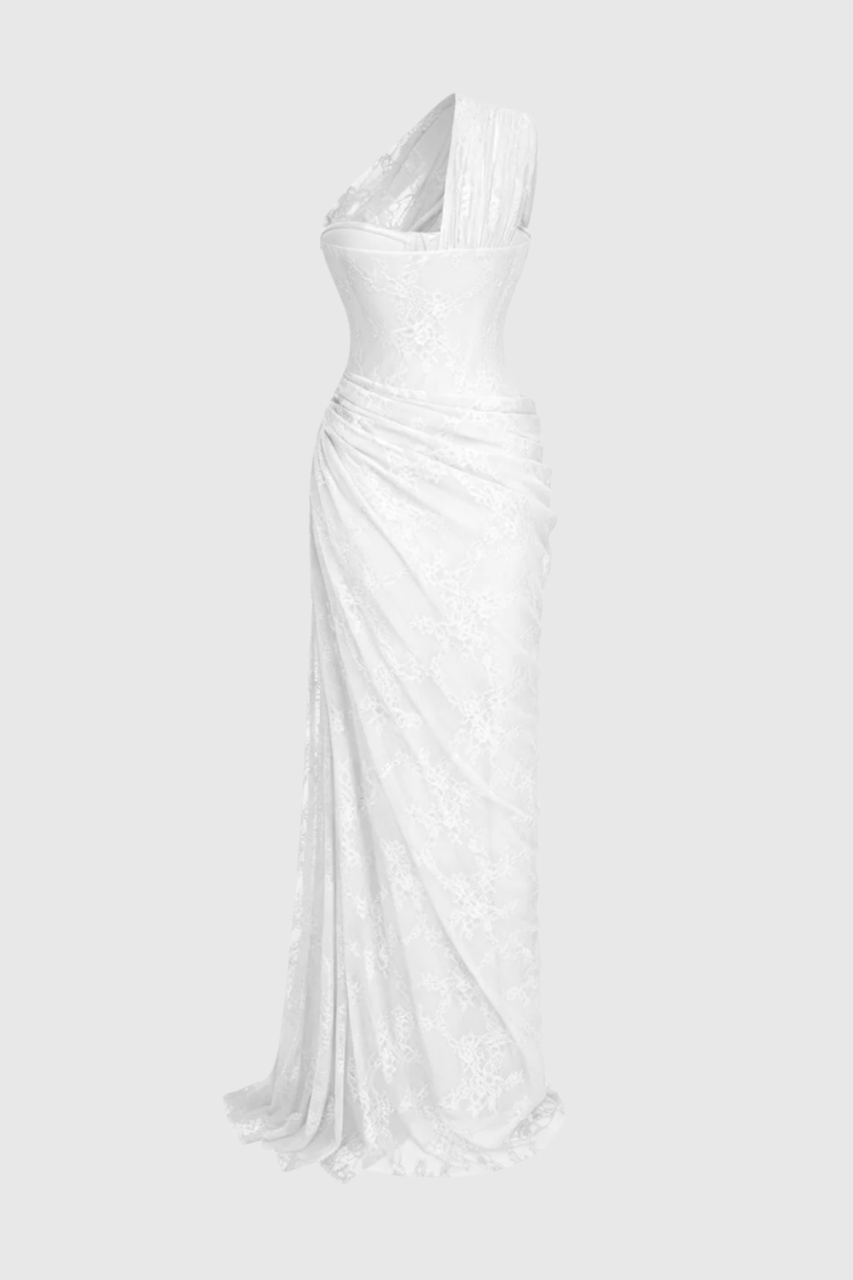 Zelma Lace One Shoulder Corset Maxi Dress - White