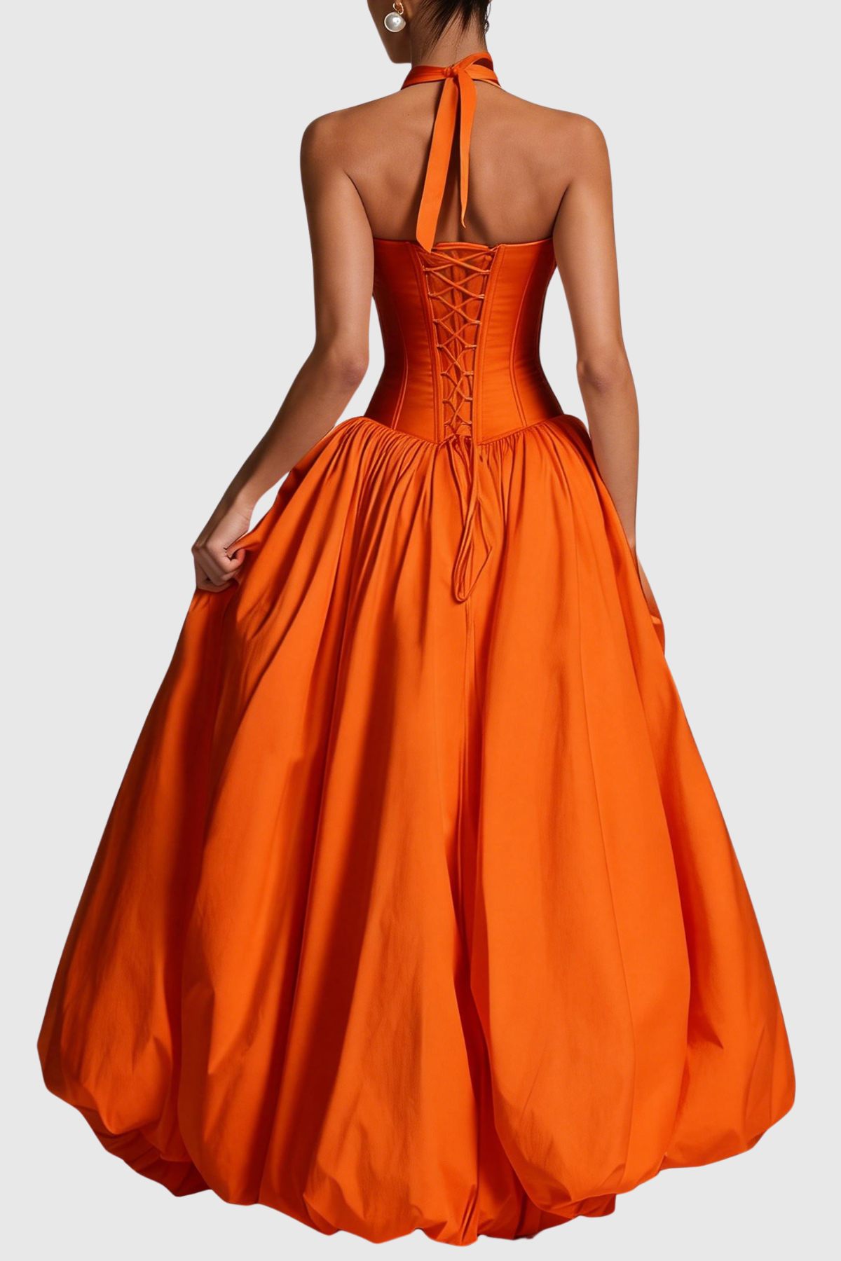 Zenite Halter Corset Ruched Midi Dress - Orange