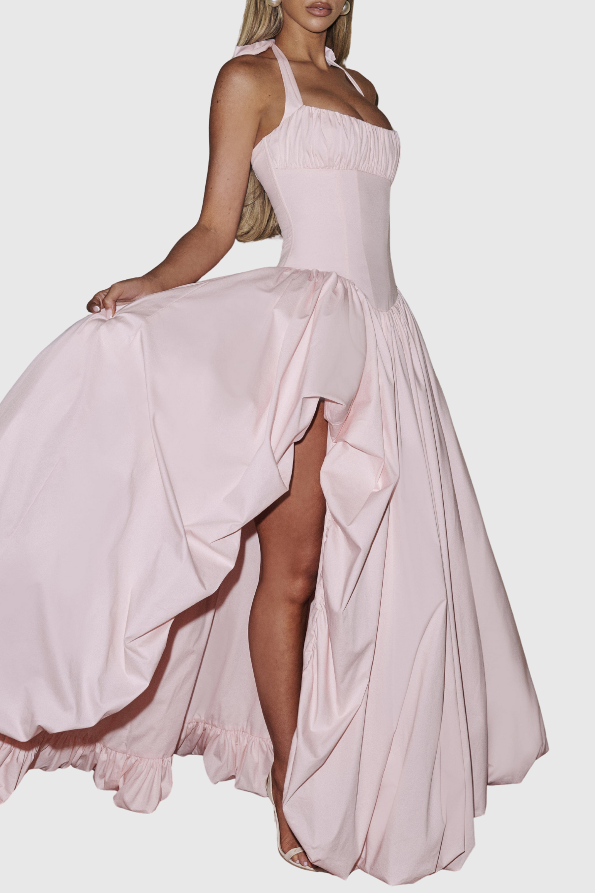 Zenite Halter Corset Ruched Midi Dress - Pink
