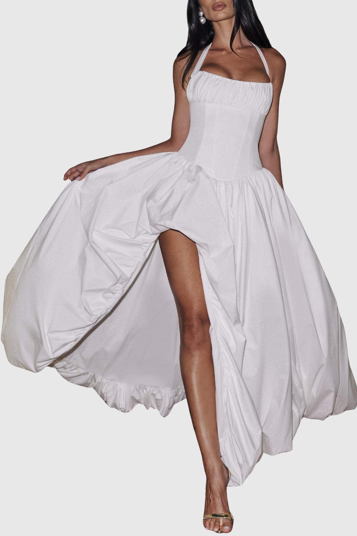 Zenite Halter Corset Ruched Midi Dress - White